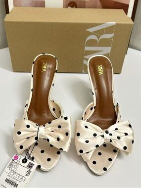 Zara Cream Polka Dot Bow Mules